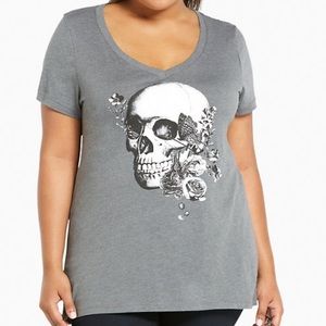 Floral Skull V-Neck Tee